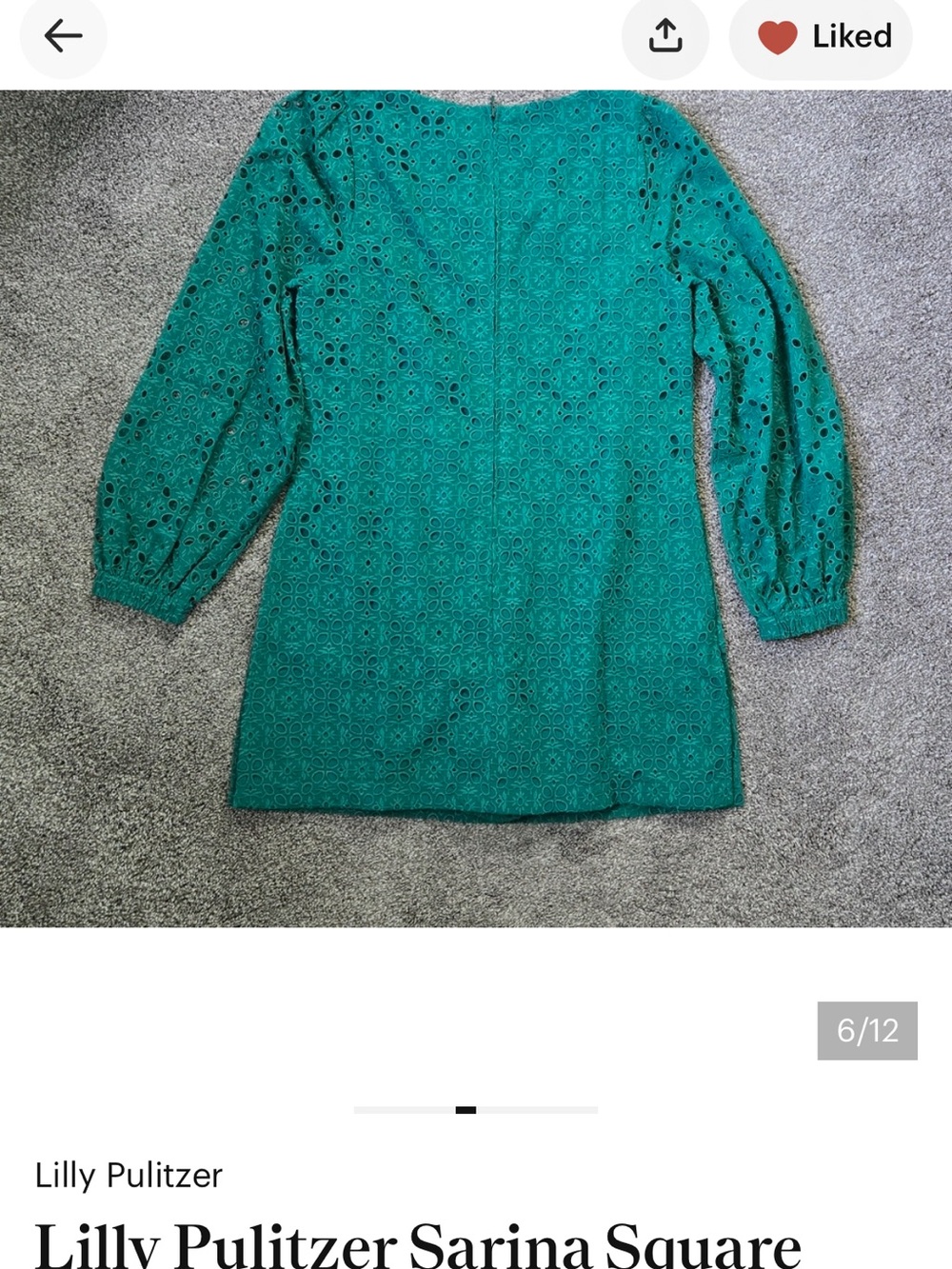 Lilly Pulitzer Emerald Green Eyelet Long-Sleeve Shift Dress - Picture 4 of 5